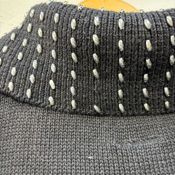 Vtg Studio Collection Turquoise & Silver Embellished Cowl Neck Studded Sweater M - Picture 7 of 7
